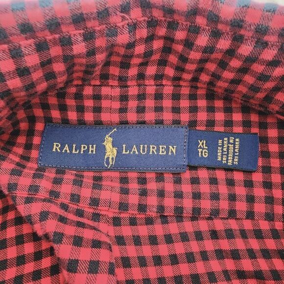 Ralph Lauren Red Blue Checker Plaid long sleeve button front pony shirt size XL - Picture 4 of 6